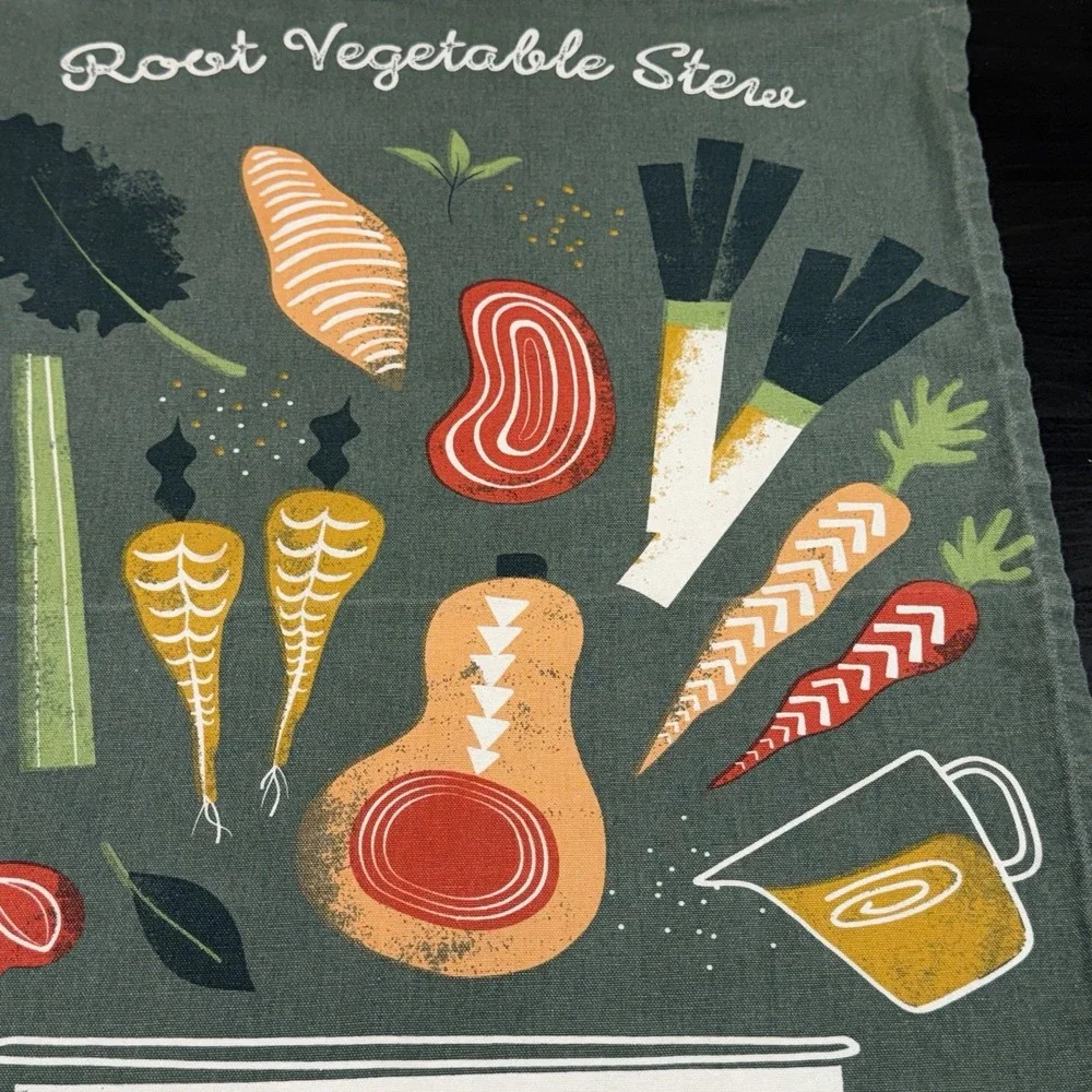 Crate and Barrel Tea Towel Root Vegtable Stew 100% Cotton 20